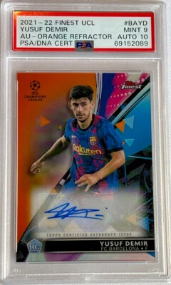 2022 Topps Finest UEFA Champions L Rookie Yusuf Demir RC Auto /25 Orange PSA 9 - Image 1 of 2