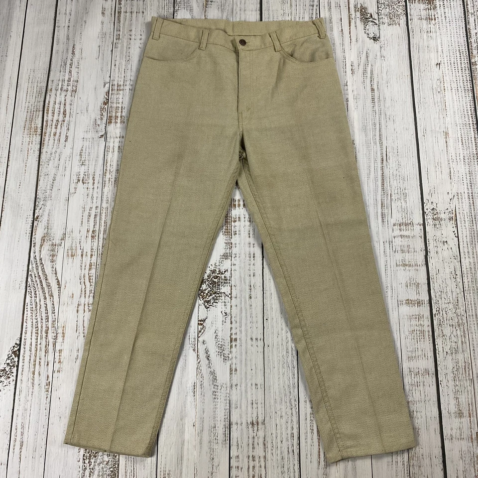 RARE 60S LEVIS BIG E STA-PREST JEANS BEIGE TAN TEXTURED TWILL PANTS SLACKS 34X29 - Image 1 of 4