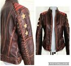 Women’s Star Classic Burgundy Leather Jacket S Wilsons Moto Vtg Look Patriotic