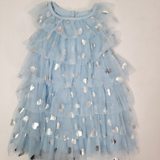 Biscotti baby infant girl Blue Dress Silver Hearts layers tulle 12M 12 M month