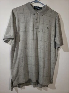 Polo Ralph Lauren Mens Grey Stripe Polo Shirt Large Pima Cotton - Picture 1 of 3