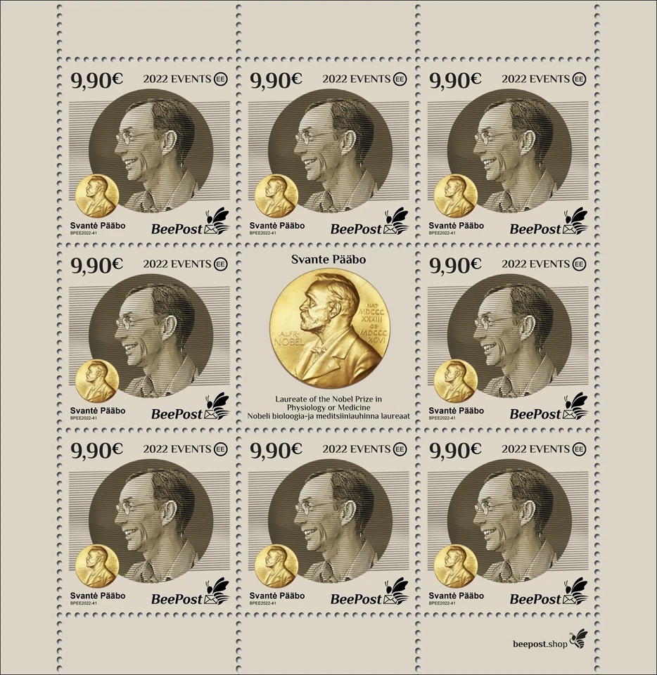 Events 2022 Nobel Prize Svante Pääbo MNH Stamps BeePost Estonia M/S - Image 1 of 1