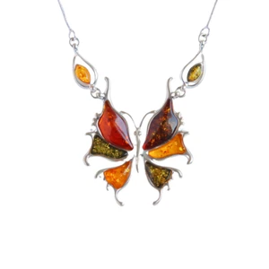 Lithuanian Amber Butterfly Statement Necklace in 925 Sterling Silver - Picture 1 of 6
