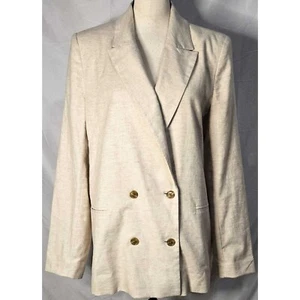 Banana Republic Womens Suit Blazer Jacket Size 14 Double Breasted Ivory Linen - Picture 1 of 4