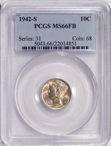 1942-S 10c PCGS MS 66 FB OLD HOLDER ~ PQ SILVER MERCURY DIME - Picture 1 of 2