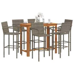7 Piece Garden Bar Set Grey Solid Wood Acacia and Poly Rattan G7D8 - Picture 1 of 12