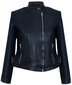 Ladies Womens Black Real Leather Fitted Vintage Biker Style Zip Fashion Jacket - Picture 1 of 5