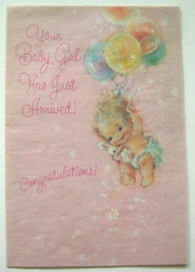 New baby boy girl w balloons Cooper? unsigned vintage greeting card *TT5 - Picture 1 of 3
