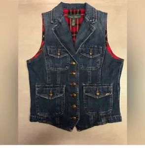 Lauren Ralph Lauren Jean Y2K Vest Women’s Small Flannel Lined Unique Buttons - Picture 1 of 14