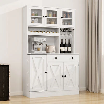 71''H Kitchen Pantry Storage Cabinet Buffet Cabinet w/ Goblet Holder & Wine Rack - Image 1 of 4