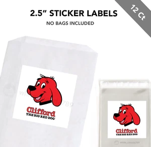 12 Clifford der große rote Hund 2,5" Aufkleber Etikett Tasche Leckerli Box Party Gastgeschenk Kinder - Bild 1 von 1