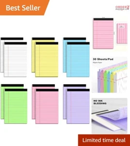 12pk 5x8 Legal Pads Multicolor College Ruled Notepads Perforated Paper Writing - Picture 1 of 9