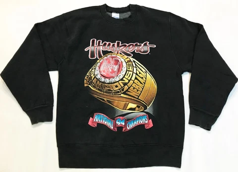Vintage Salem Nebraska Cornhuskers 1994 Ring Crewneck Sweatshirt Black M USA Cover