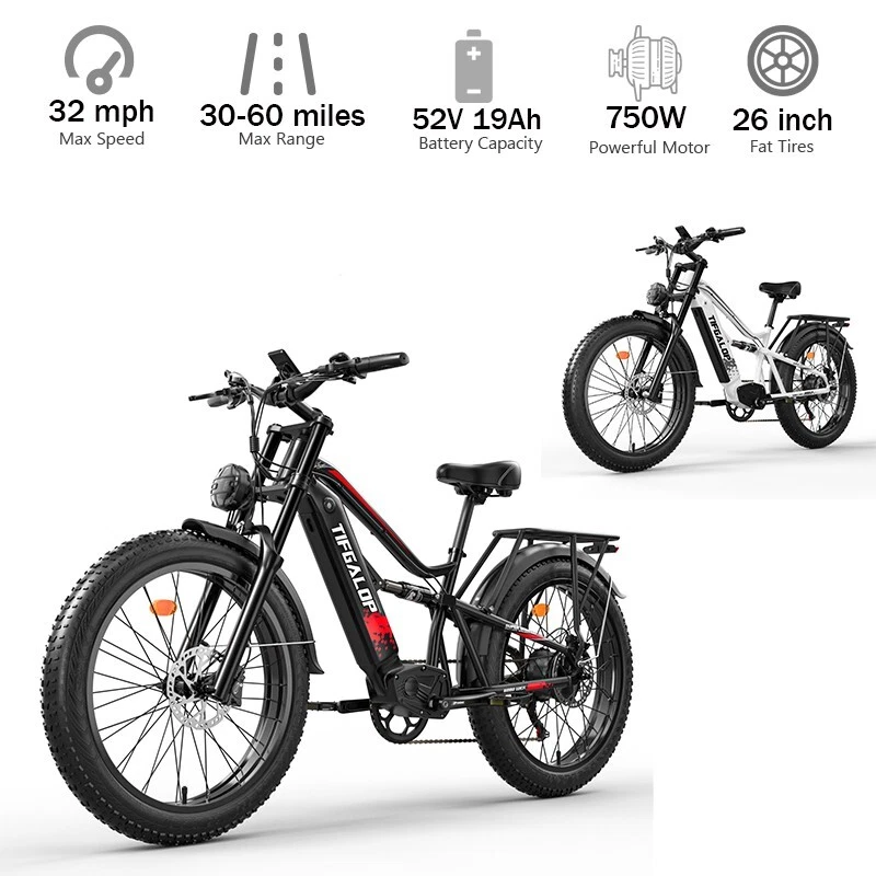 TIFGALOP 26 Zoll Elektrofahrrad E-bike E Mountainbike 52V19AH 988Wh Doppelte Federun