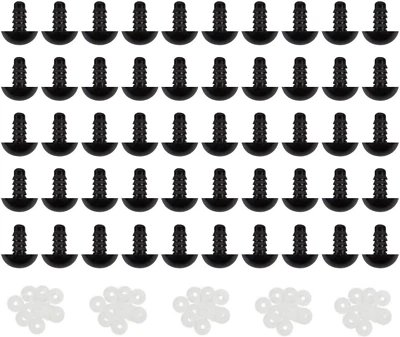 50 piezas ojos de seguridad de plástico negro macizo de 18 mm/0,7 pulgadas con arandelas espiral hágalo usted mismo artesanía Foto 1 de 4