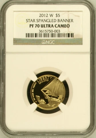 2012 W $5 Gold Star-Spangled Banner Commemorative Coin NGC PF70 UCAM Cover