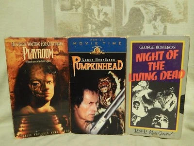 Playroom + Pumpkinhead + Night of The Living Dead (VHS x 3) Horror Video LOT - Image 1 of 4