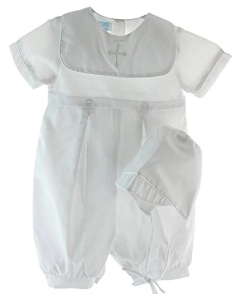 Boys White Christening Romper Cross with Hat Infant NWT Petit Ami 3m-24 months - Image 1 of 2