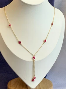 10K Yellow Gold Necklace 2.74g Fine Jewelry 17" Ruby Color Stones *READ* - Picture 1 of 24