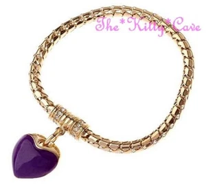 Chic Purple Enamel Heart & Crystal 18k Gold Filled Charm Bracelet Magnetic Clasp - Picture 1 of 8