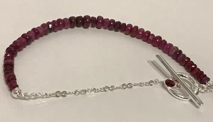 Natural Ruby Gem 6.5" Bracelet with Sterling Silver & Red Crystal Toggle Clasp - Picture 1 of 8