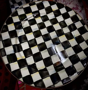 MACKENZIE CHILDS Platter 16” Courtly Check Enamel - New - Picture 1 of 3
