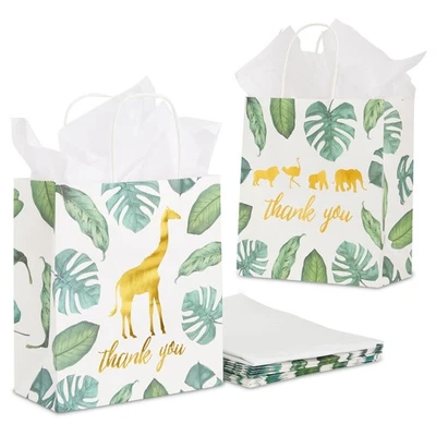 12 Pack Safari Thank You Bags, Wild One 1st Birthday Party Theme, 8 x 9 x 4 In - Image 1 of 4