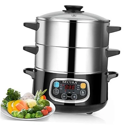  Electric Food Steamer, Vegetable Double Tiered Stackable Baskets with Timer  - Image 1 of 4