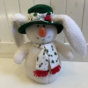 Vintage Applause 1993 Plüsch Schneehase Schneemann Samt Mütze Weihnachten - Bild 1 von 9