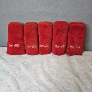Vtg Coca-Cola Set Of 5 Red Golf Club Head Cover Fuzzy Embroidered Logo - Picture 1 of 9