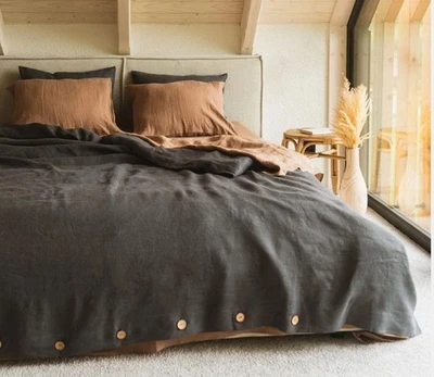 Capa de edredom Amour Linen King cinza carvão 103”x90” nova sem etiquetas!  - Imagem 1 de 4