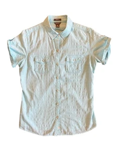 Camicia donna Eddie Bauer aderente blu con bottoni manica corta taglia small - Foto 1 di 4