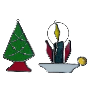 Vintage Weihnachten Buntglas Sonnenfänger 2 Stück Echtglas Fensterschmuck - Bild 1 von 9