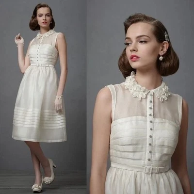 Vestido de novia BHLDN hasta ahora Comme II de seda de peinado 4 encaje floral transparente retro Foto 1 de 4