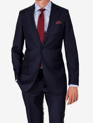 2024 JOS A BANK *SIGNATURE GOLD* Navy Blue Striped Full Suit 38R Super 150s Wool - Image 1 of 4