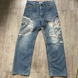 Karakuri Tamashii Men's Denim Embroidered Dragon Jeans Sz 36 Pants Japan Rare - Picture 1 of 7