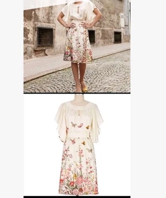 Anthropologie Lil Silk Dress Sz 2 The Road Ahead Butterflies Flowers Fairy Light - Image 1 of 4