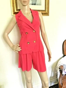 80s Vintage Fuchsia Sleeveless Top Hi-Waist Shorts Set - Picture 1 of 8