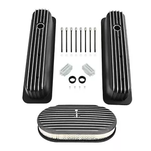 Cubierta de válvula con aletas altas para SBC Chevy Vortec 5.0 5.7 350 1987-97 + filtro de aire de 15" - Imagen 1 de 10