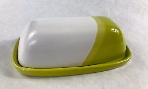 Threshold Stoneware Covered Butter Dish Green and White