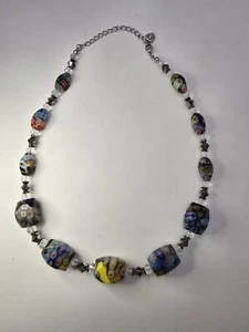 Millefiori Beads & Crystal Necklace Signed DOL 15-18" READ - Picture 1 of 18