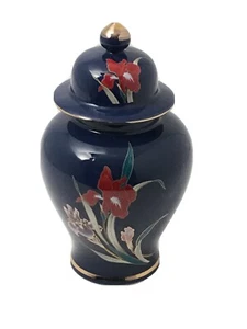 Vintage Fine China Japan Cobalt Blue 6" Gold Iris Pattern Ginger Jar - Picture 1 of 12