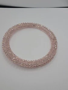Triple Strand Pastel Pink Faceted Plastic Bead Memory Wire Necklace  Sparkles - Picture 1 of 6