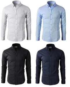 Herren Freizeit Hemd Button Down Slim Fit Langarm Formelle Hemden PS24 - Bild 1 von 16
