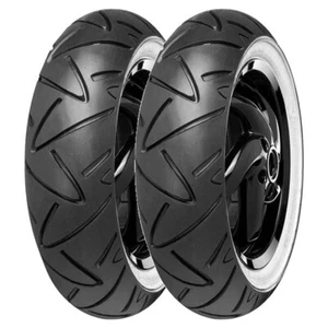 TYRE PAIR CONTINENTAL 120/70-12 58P + 130/70-12 62P TWIST M/C WHITE WALL - Picture 1 of 5