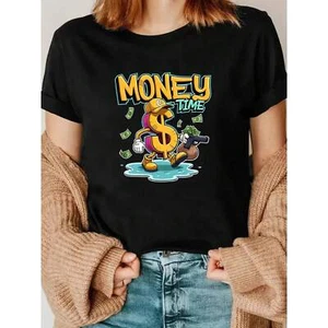 women's casual breathable T-shirt, fun dollar print, loose fit, short sleeved - Picture 1 of 13