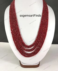 Collar de cuentas facetadas de rubí natural liso de 3-7 mm forma redonda de piedras preciosas - Imagen 1 de 8