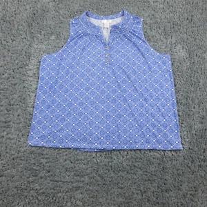 Stella Parker Shirt Womens 2X Blue White Boho Sleeveless Smocked Neck Tank - Picture 1 of 11