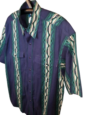 Vintage WRANGLER Western Aztec Pearl Snap Shirt Mens Sz XL Cowboy Blue READ BELO - Image 1 of 4