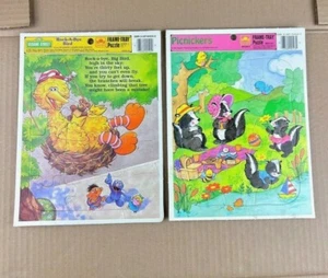 Vintage Golden Frame Tray Puzzles Sesame Street Rock-A-Bye Bird & Picnickers - Picture 1 of 4